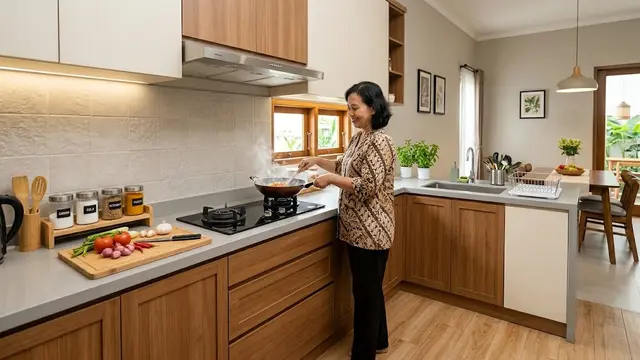 Inspirasi desain dapur yang rapi dan nyaman sehingga bikin masak jadi satset model warna netral