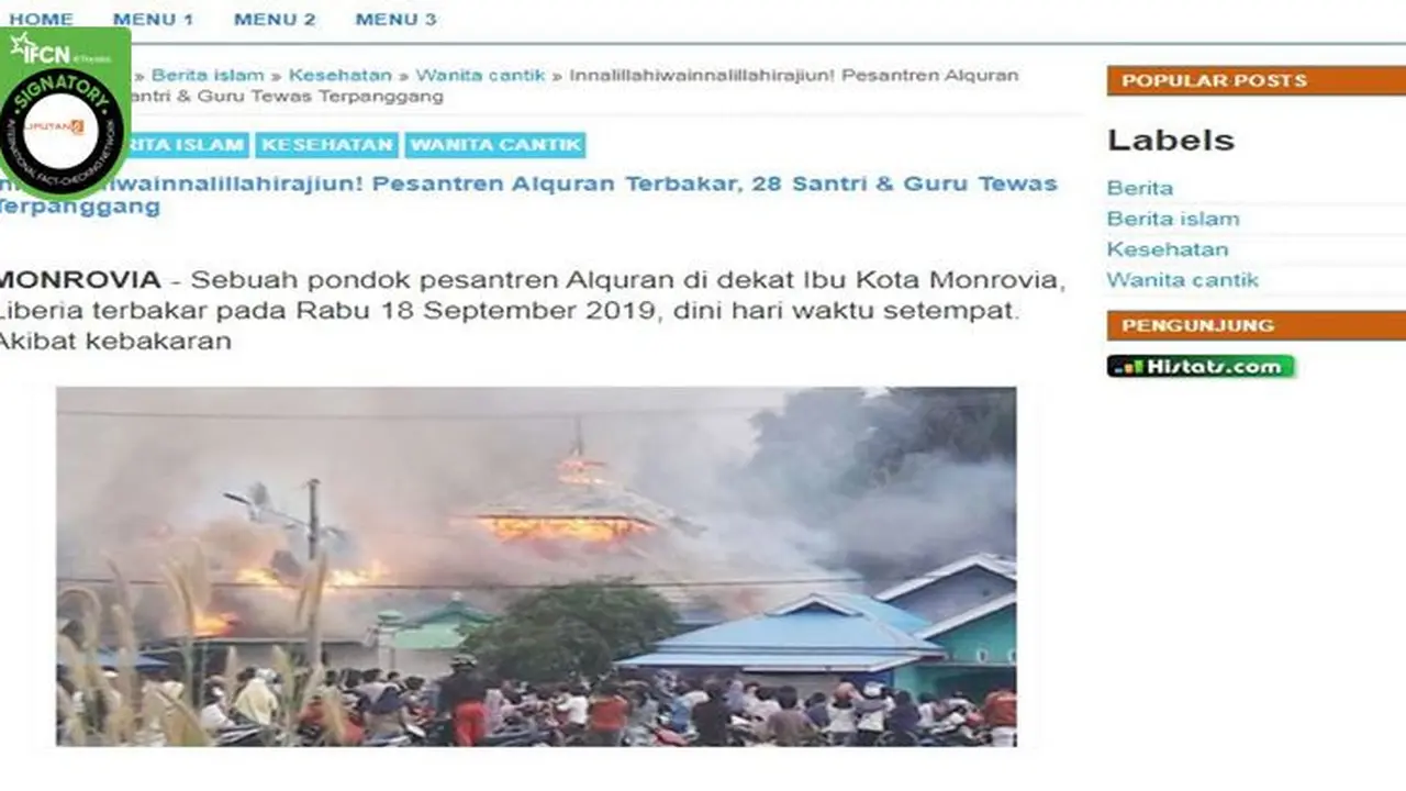 Gambar Tangkapan Layar Berita Tentang Kebakaran Masjid