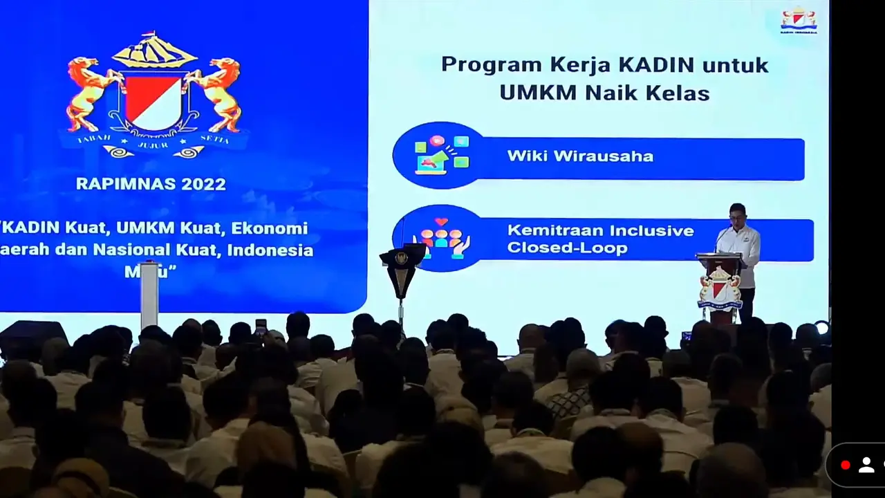 Ketua Umum KADIN Indonesia Arsjad Rasjid dalam pembukaan Rapimnas KADIN 2022, Jumat (2/12/2022).