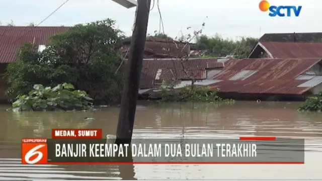 Kondisi ini merupakan banjir keempat dalam kurun waktu dua bulan terakhir di Kelurahan Beringin, Kecamatan Medan Selayang, Sumatera Utara.