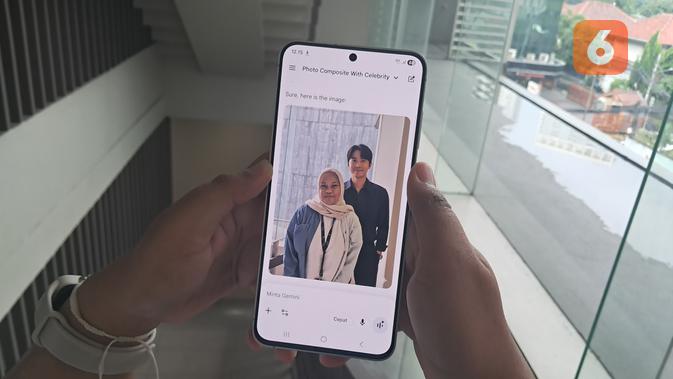 Prompt Gemini AI untuk menggabungkan foto diri dengan idola di Samsung Galaxy S25 FE. Liputan6.com/Nariza Riskantia Haya