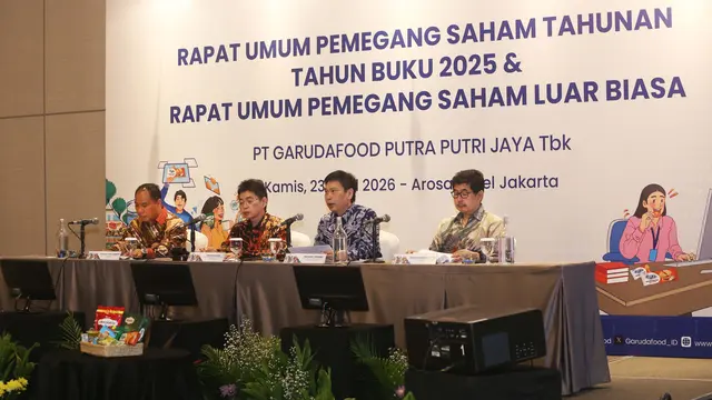 Rapat Umum Pemegang Saham Tahunan (RUPST) dan Rapat Umum Pemegang Saham Luar Biasa (RUPSLB) PT Garudafood Putra Putri Jaya Tbk (GOOD) di Arosa Hotel Jakarta, Kamis (23/4/2026). (Dok Garudafood)