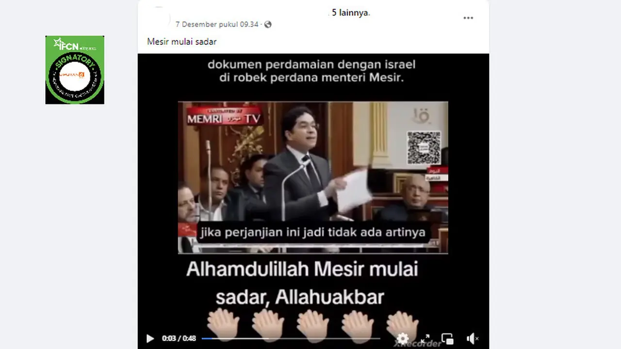 Tangkapan layar klaim video Perdana Menteri Mesir merobek dokumen damai dengan Israel