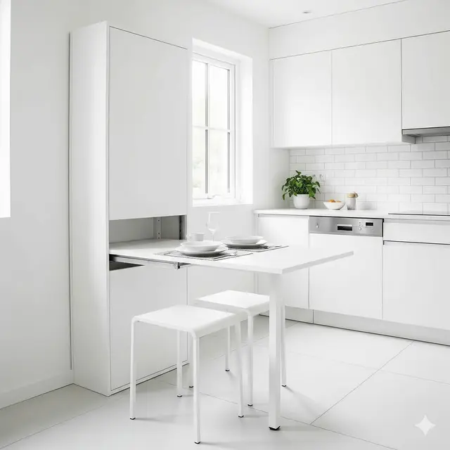 Inspirasi Desain Dapur Sekaligus Ruang Makan di Rumah Kecil. Gemini