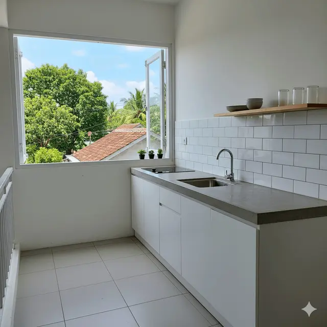 Inspirasi Dapur Kecil di Balkon Rumah Kos Sederhana. Gemini