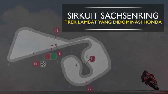 Berita video motion grafis tentang sirkuit Sachsenring, Jerman, di mana pebalap Repsol Honda, Marc Marquez, tak terbendung.