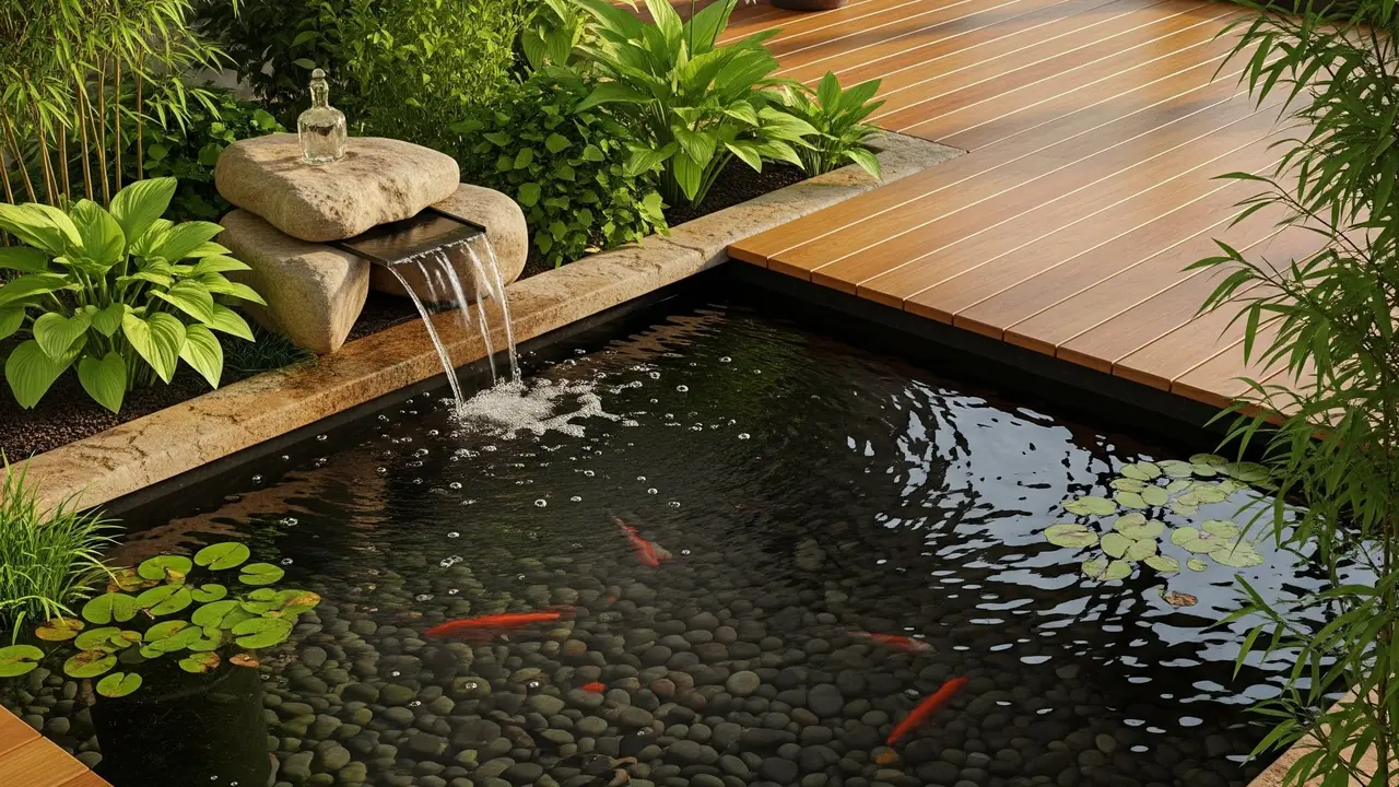 Ide Teras Rumah dengan Kolam Ikan Minimalis