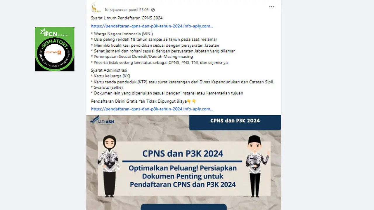 Tangkapan layar klaim link pendaftaran CPNS 2024