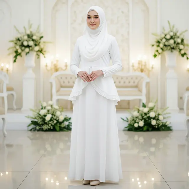 9 Model Gamis Putih Simple untuk Pengajian dan Akad Nikah, Tampil Anggun