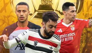 Ilustrasi - Bruno Fernandes, Thiago Alcantara, Angel Di Maria background trofi ballon d'or (Bola.com/Adreanus Titus/Geaby Fadhilatu Sholikha)