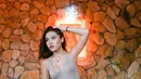 Di foto ini Nicole Parham tampil menggoda mengenakan dress rajut berwarna coklat. Ia tampak berada di atas meja sambil mengangkat tangannya ke rambut saat berpose seksi.(Instagram/ nicoleparham_)