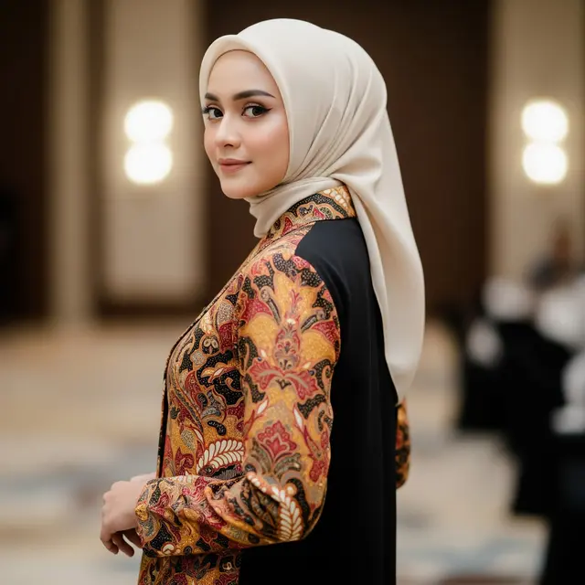 9 Model Gamis Batik Kombinasi Polos Hitam untuk Acara Formal, Tampil Anggun