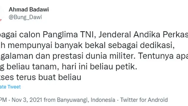 Jokowi Pilih Jenderal Andika Perkasa Jadi Calon Panglima TNI, Warganet: Pengalaman Beliau Banyak