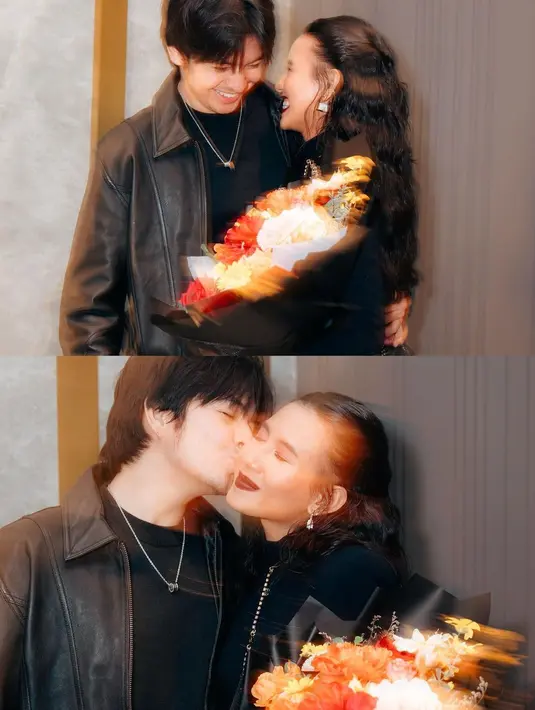 Penampilan couple Angga Yunanda dan Shenina Cinnamon dibalut outfit serba hitam. Shenina membuat penampilannya lebih bold dengan pulasan lipstick merah bata. [Foto: Instagram/sheninacinnamon]