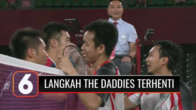 Target medali emas cabang bulu tangkis dari nomor ganda tak dapat terpenuhi setelah pasangan Hendra Setiawan-Mohammad Ahsan terhenti langkahnya di babak semi final. The Daddies kalah dari ganda putra Cina Taipei, dua gim langsung.