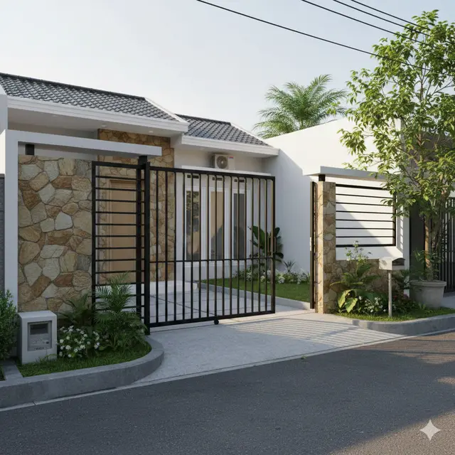 Pagar Rumah Kecil Minimalis dengan Pintu Sliding