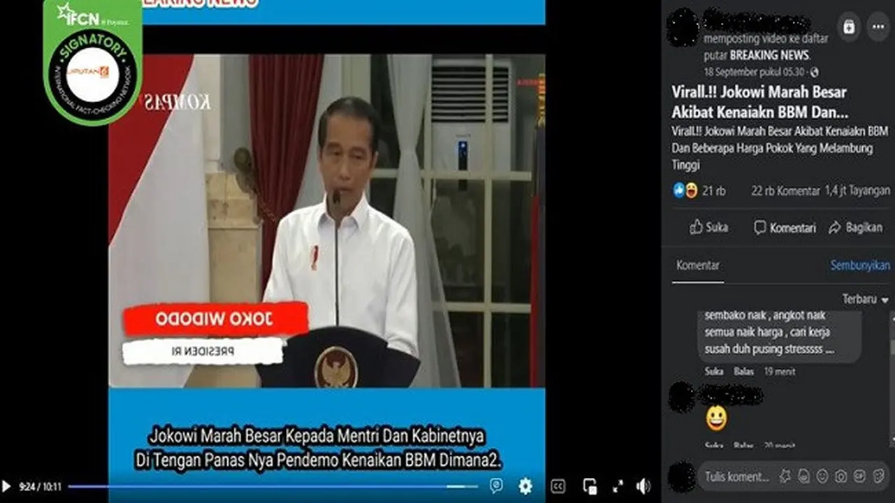 Gambar Tangkapan Layar Video yang Diklaim Jokowi Marah ke Para Menteri Akibat Demo Kenaikan Harga BBM (sumber: Facebook).