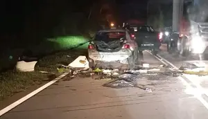 Sedan yang rusak setelah diserang gajah liar di dekat KM11 jalan tol Gerik-Jeli, Malaysia. (DUNIA HAIWAN MALAYSIA/FACEBOOK)