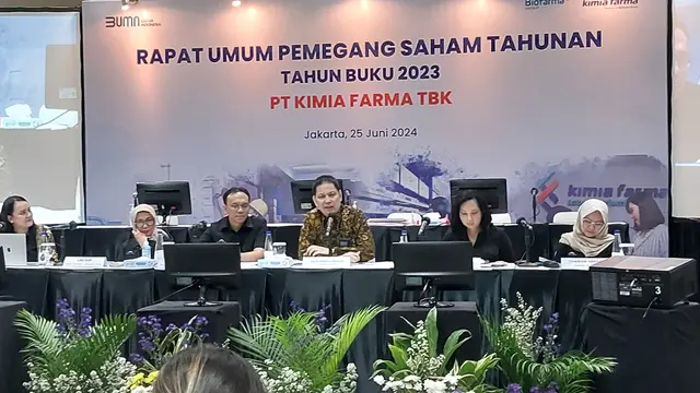 Rapat Umum Pemegang Saham Tahunan (RUPST)  PT Kimia Farma Tbk (KAEF) Tahun Buku 2023, Selasa (25/6/2024). (Arief/Liputan6.com)