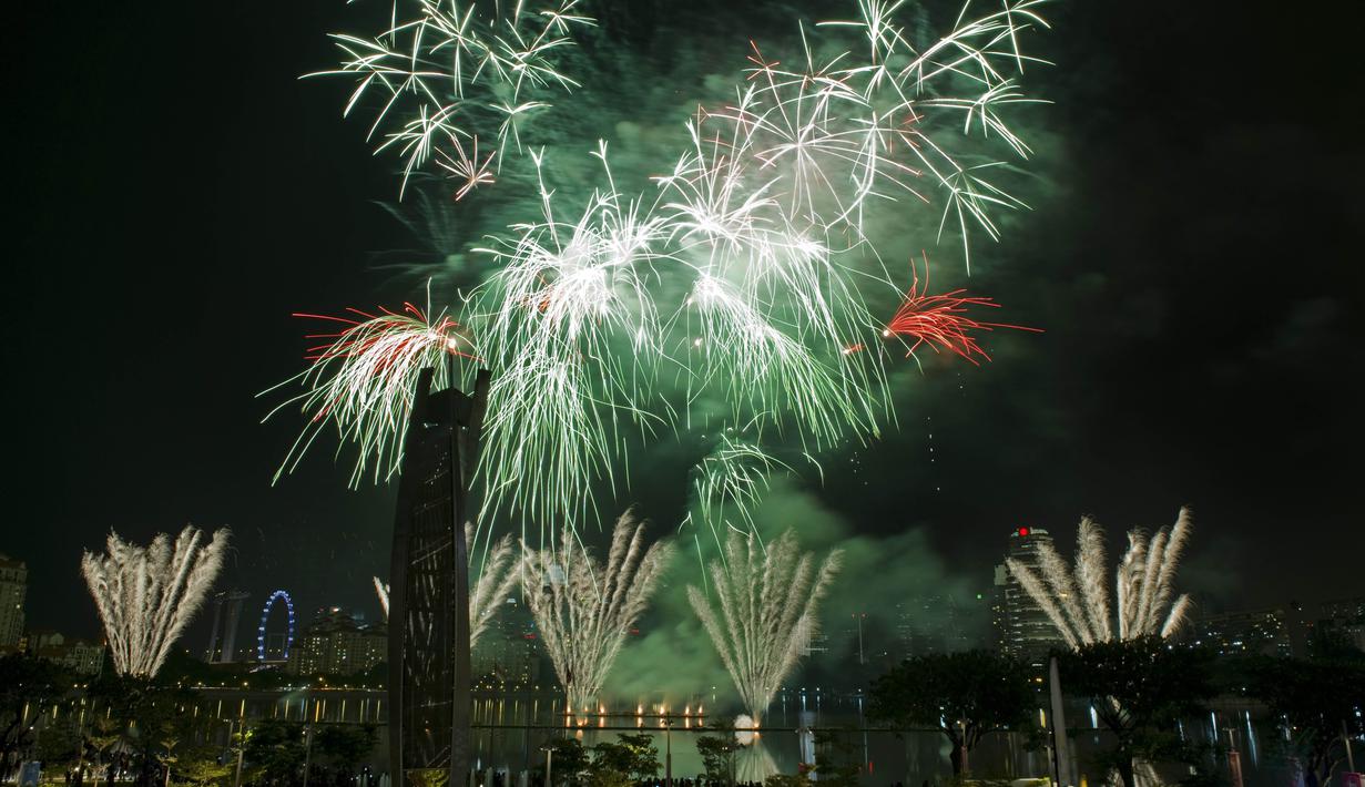 Pesta kembang api akhirnya melengkapi gemerlapnya acara penutupan SEA Games 2015 Singapura. (Reuters)