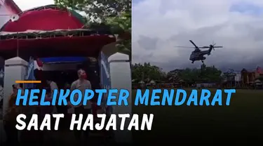 Beredar video helikopter mendarat saat hajatan sedang berlangsung.