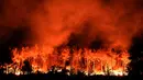 Kobaran api yang melahap hutan di Les Pennes-Mirabeau, Marseille, Prancis, (11/8). Sekitar 1.000 orang telah mengungsi meninggalkan tempat tinggal mereka. (AFP PHOTO/BORIS HORVAT)