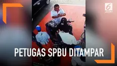 Seorang petugas SPBU ditampar pelanggannya lantaran diduga tak terima salah satu bahan bakar habis.