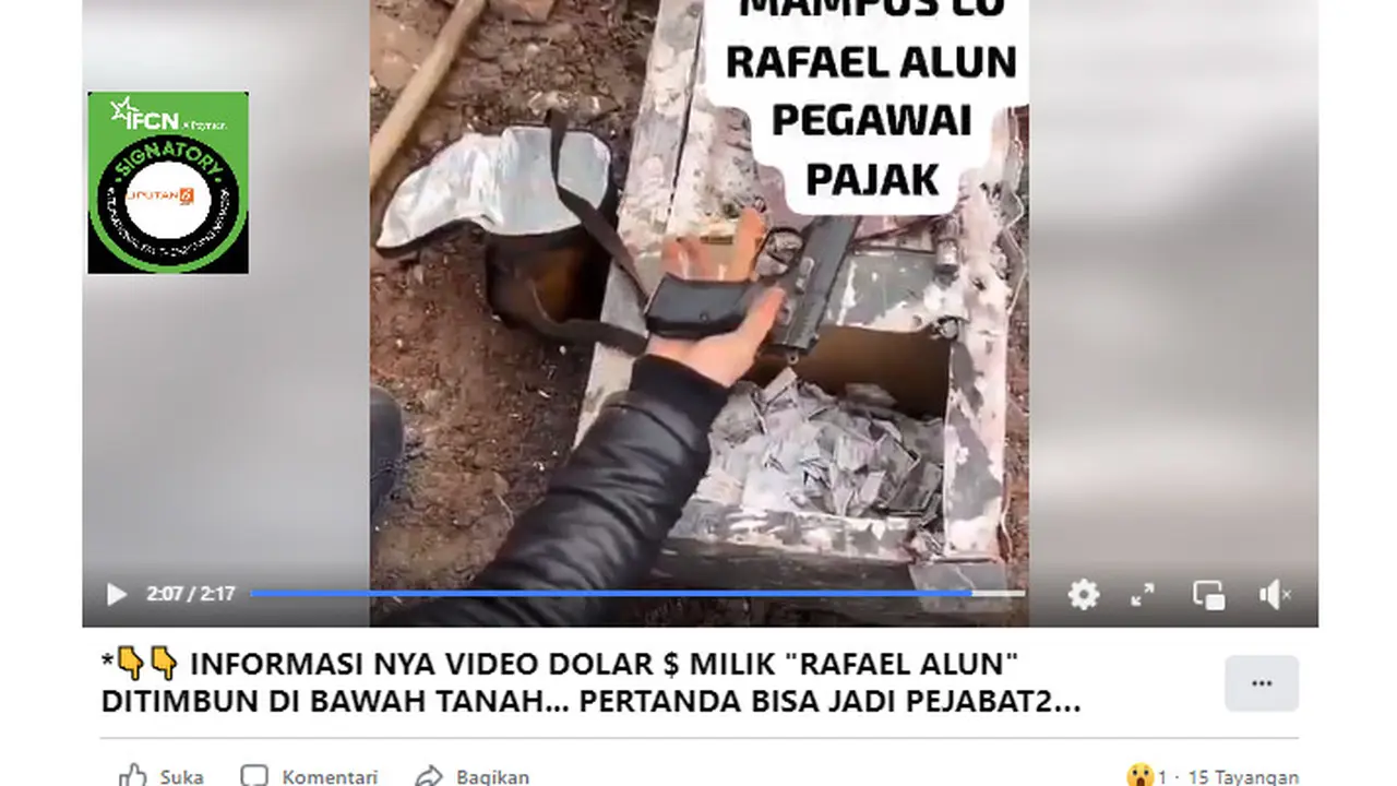 Tangkapan layar klaim video dolar milik Rafael Alun ditimbun di bawah tanah,