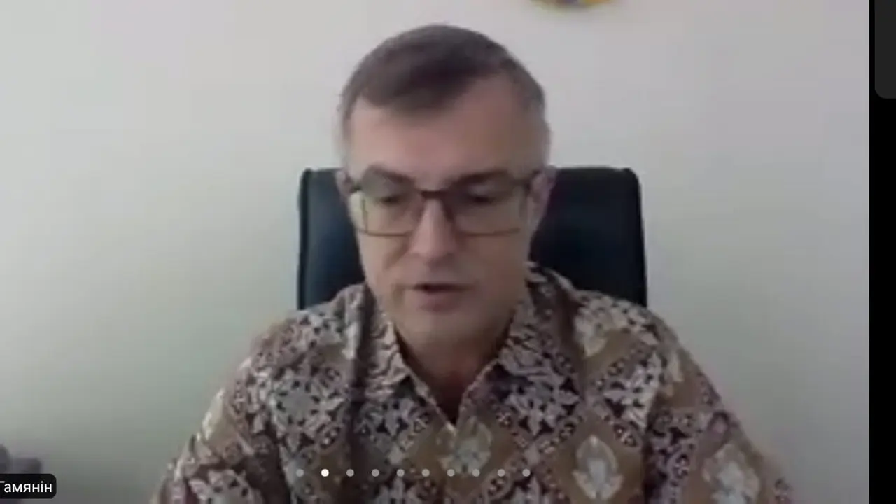 Duta Besar Ukraina untuk Indonesia, Vasyl Hamianin dalam pers briefing update perang Rusia Ukraina. (Screen Grab/Tanti Yulianingsih)