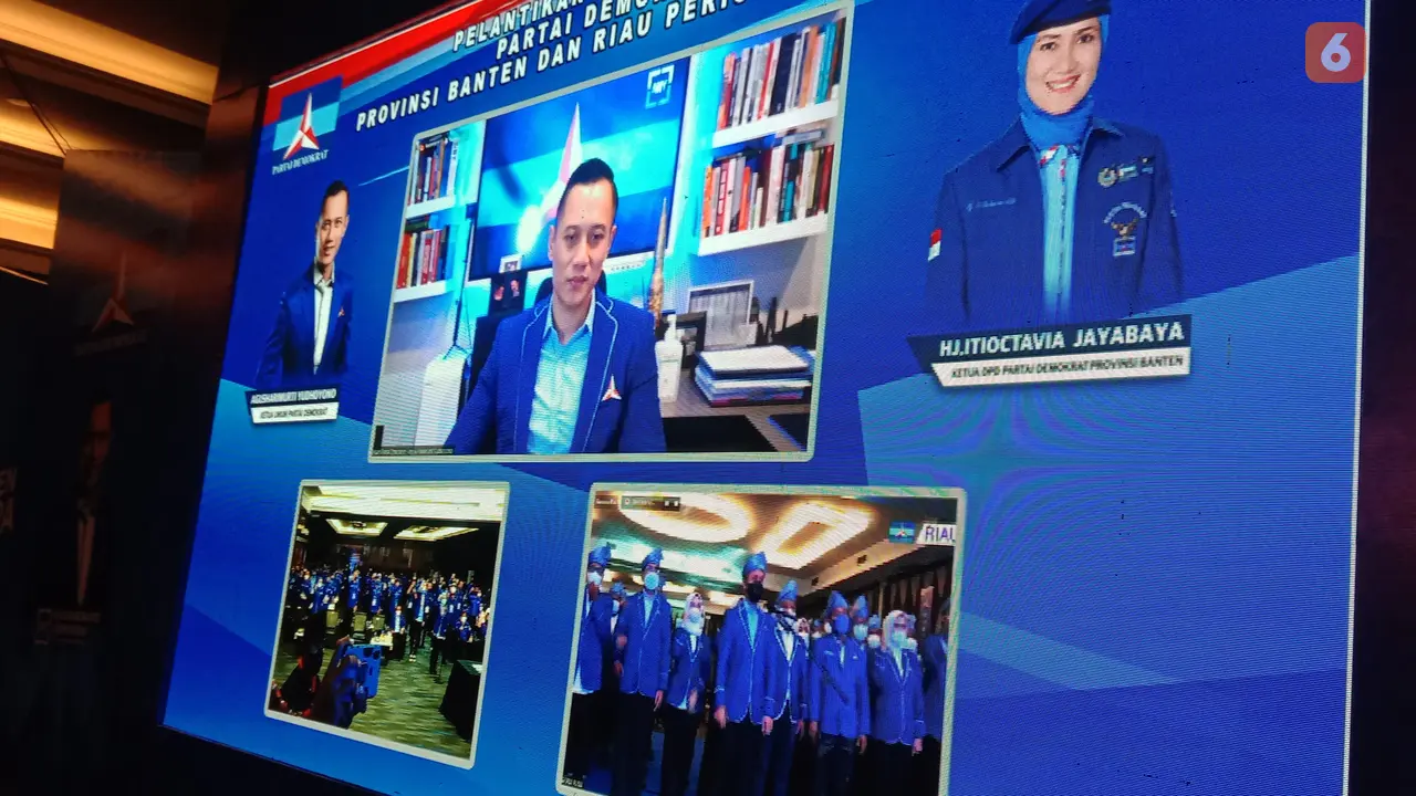 Video Conference AHY Saat Melantik Pengurus DPD Demokrat Banten Periode 2021-2026. (Sabtu, 26/02/2022). (Liputan6.com/Yandhi Deslatama).