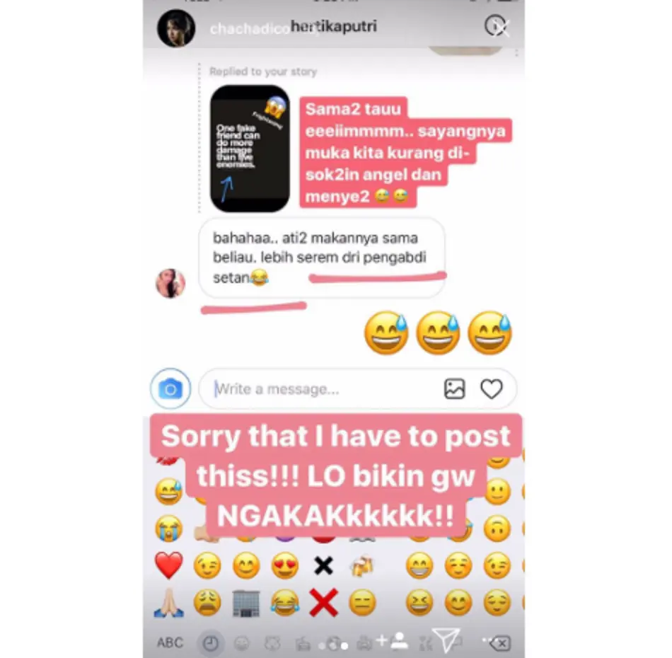 Postingan Chacha Frederica yang disebut menyindir salah satu anggota Girls Squad. (Instagram/makrumpita)