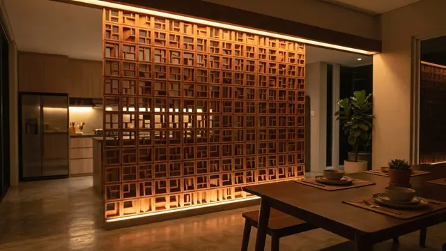 Desain Dinding Pembatas Ruang Makan dari Roster Berwarna Terakota