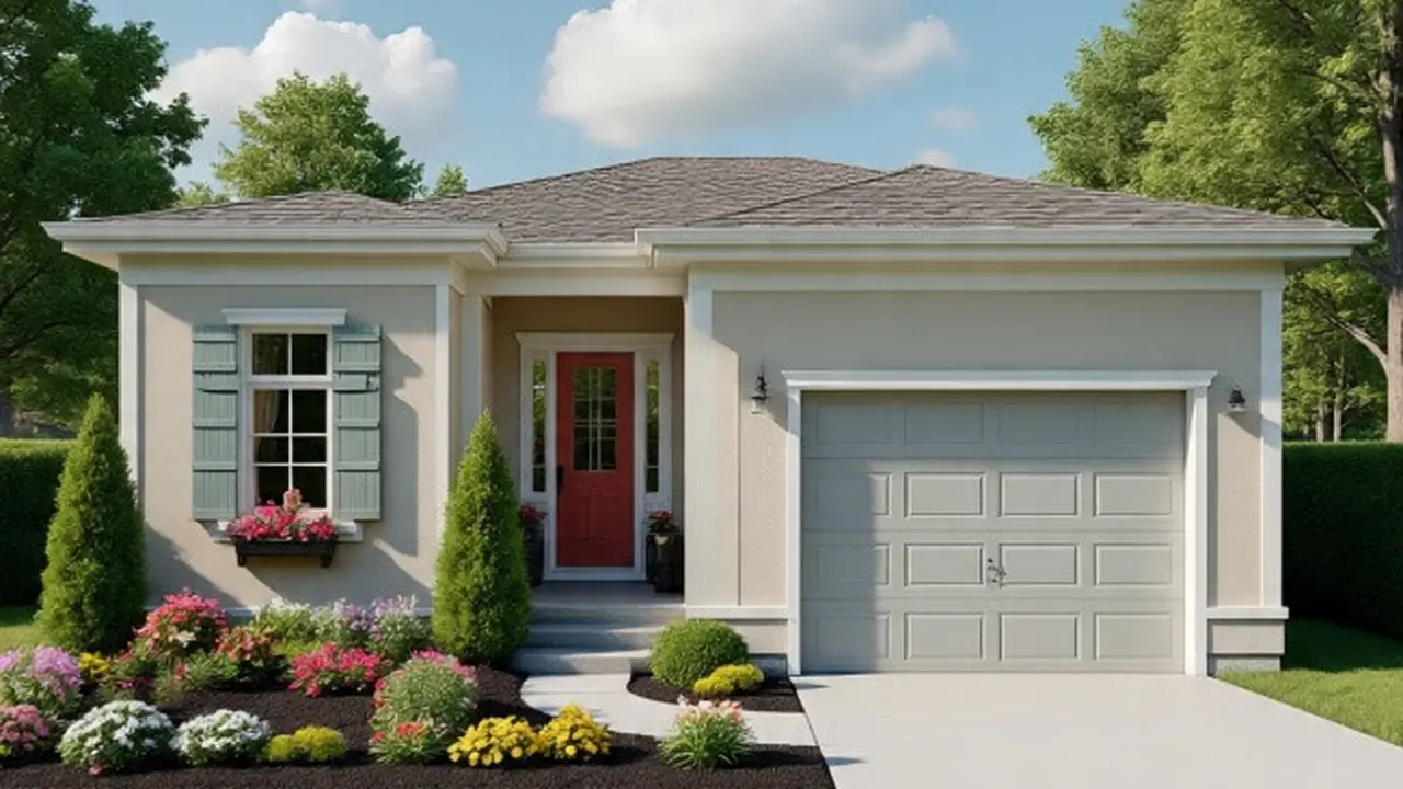 Ilustrasi Desain Rumah Sederhana 7x12 dengan Taman Mini dan Garasi (Sumber Gambar: Meta AI)