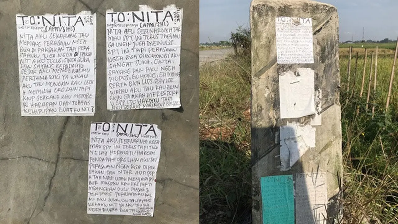 Kelewat Bucin, Pria Ini Tulis Surat Cinta yang Ditempel di Dinding Dekat Sawah