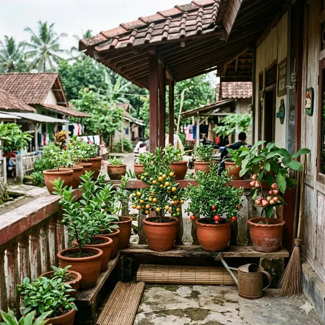 Inspirasi Edible Garden Buah Mini di Teras Rumah Kampung