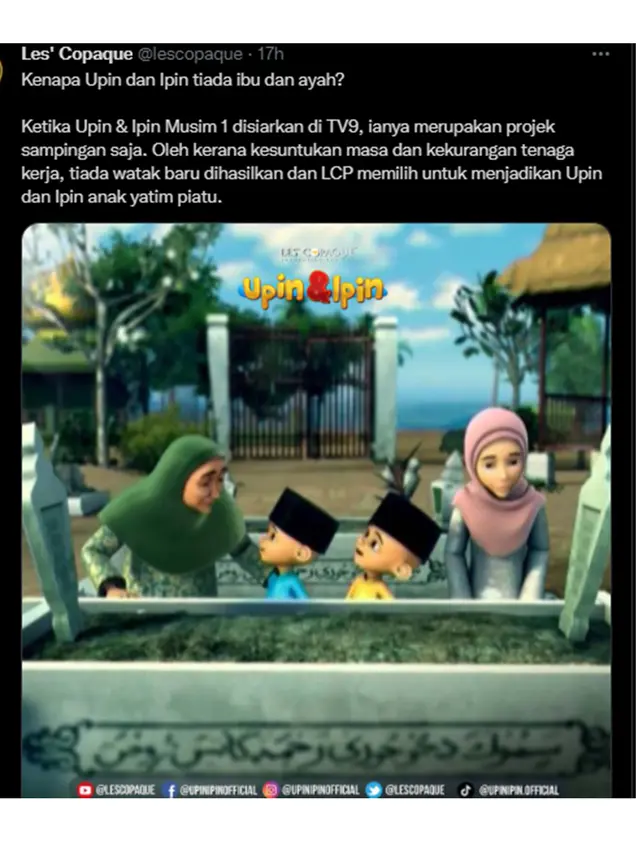 Penemuan Kuburan Upin Ipin Bikin Heboh, Ini 3 Klarifikasi Tim Produksi
