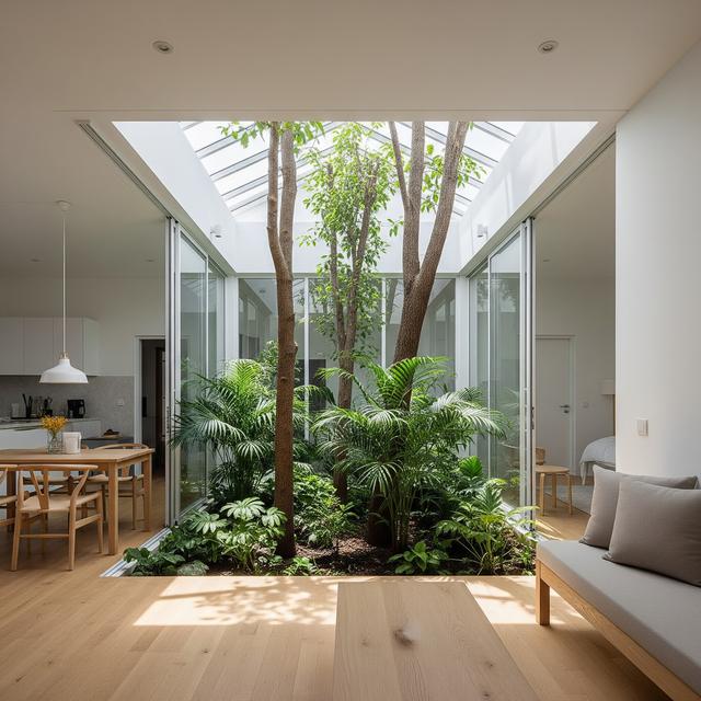 Rumah Kecil Tapi Luas dengan Taman Dalam Rumah dan Pohon Indoor