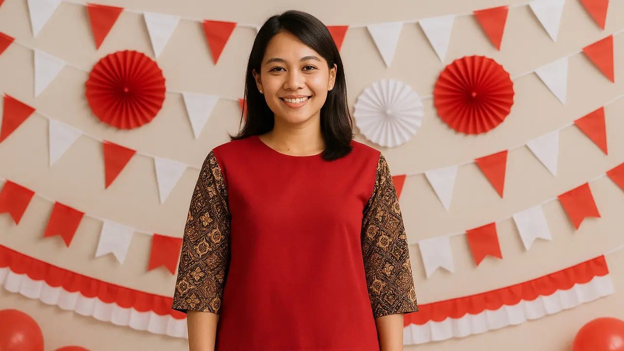 Atasan Batik Kombinasi Polos Modern Tema Hari Kemerdekaan 17 Agustus 1945 (Foto: ChatGPT)