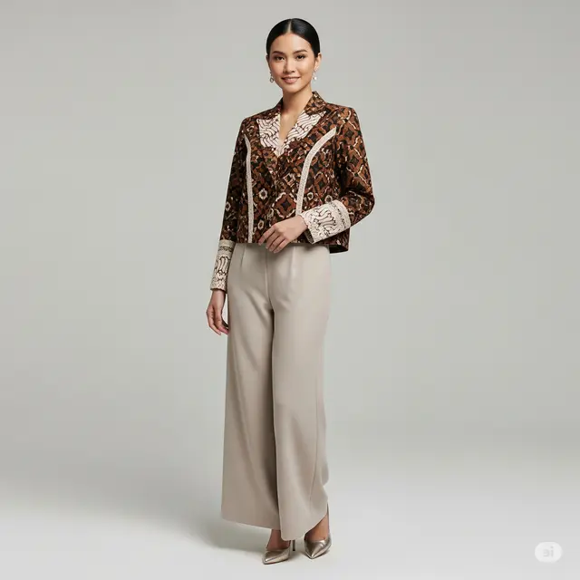 Model Crop Blazer Batik Kombinasi Renda.