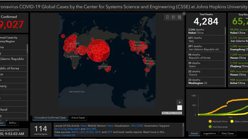 Peta update persebaran Virus Corona COVID-19 per Rabu (11/3/2020). (gisanddata.maps.arcgis.com)