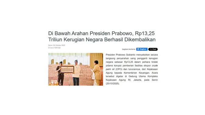 Cek Fakta foto Kemenkeu menyerahkan bantuan dana Rp 13 T ke masyarakat