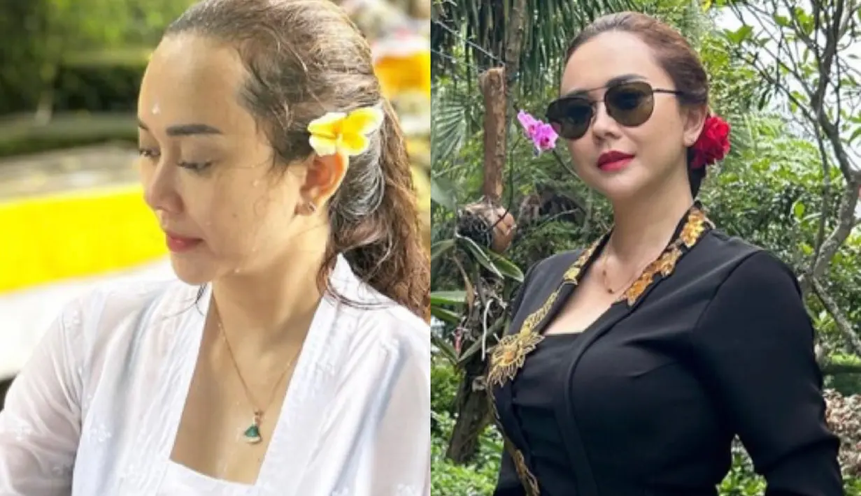 Aura Kasih saat menjalani prosesi melukat di Bali yang menuai pro dan kontra serta berkebaya bareng Vicky Shu  (@aurakasih)