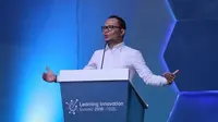 Menteri Ketenagakerjaan M Hanif Dhakiri saat acara “Learning Innovation Summit 2018” yang digelar Ruangguru.