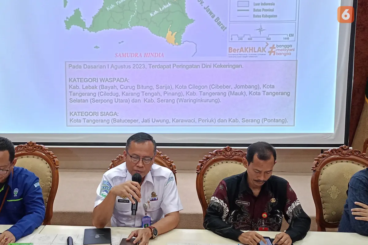 Rapat Persiapan Menghadapi Elnino Antara Pemprov Banten Dengan BMKG, di Kantor BPBD Banten. (Kamis, 03/08/2023). (Yandhi Deslatama/Liputan6.com).