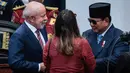 Presiden Republik Indonesia, Prabowo Subianto menerima kunjungan kenegaraan Presiden Brasil, Luiz Inacio Lula da Silva di Istana Merdeka Jakarta, Kamis (23/10/2025). (Yasuyoshi CHIBA/AFP)