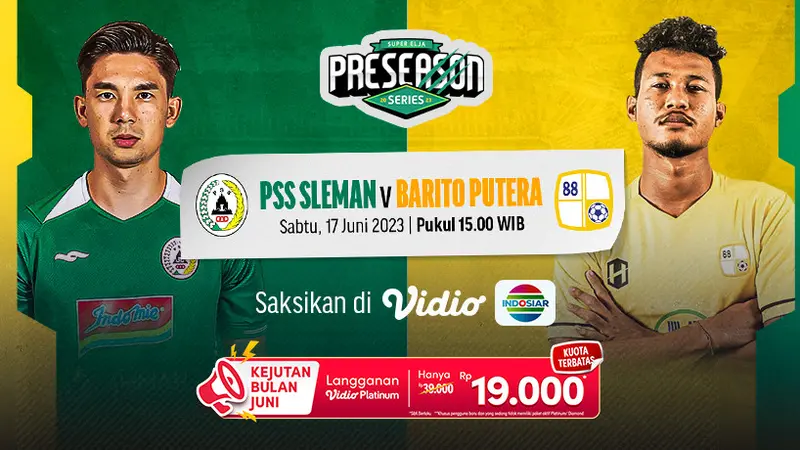 Saksikan Live Streaming Laga Uji Coba PSS Sleman Vs PS Barito Putera di Vidio, Sabtu 17 Juni