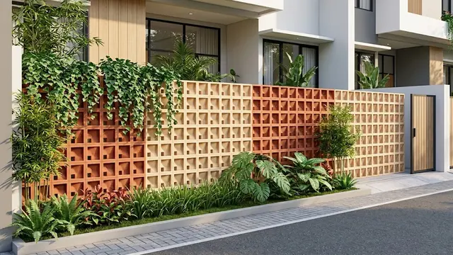 Model Pagar Roster Warna Terakota dan Krem yang Cocok untuk Rumah Minimalis