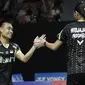 Pebulutangkis Indonesia, Hafiz Faizal / Gloria Widjaja, merayakan kemenangan atas pasangan Malaysia pada Indonesia Masters 2019 di Istora Senayan, Jakarta, Selasa (22/1). Hafiz / Gloria lolos ke babak kedua. (Bola.com/M. Iqbal Ichsan)