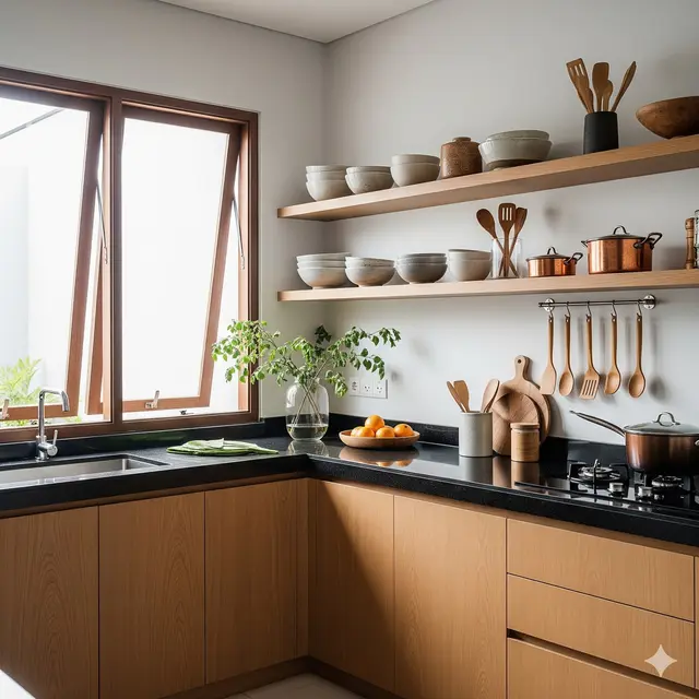 Dapur dengan Sentuhan Kayu Natural