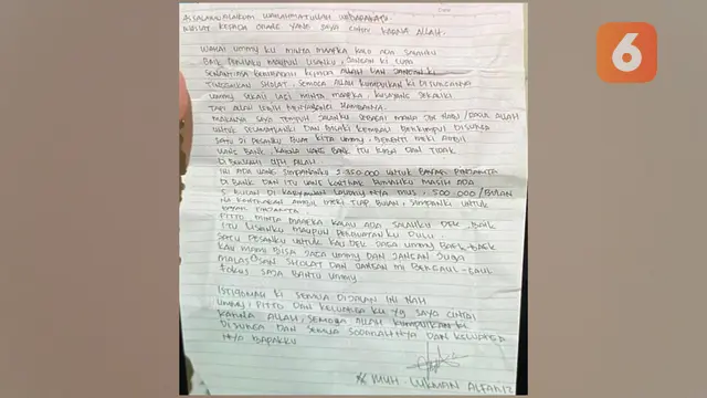 Surat wasiat bomber Katedral Makassar (Liputan6.com/Istimewa)
